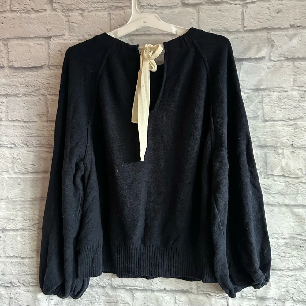 PREOWNED ANTHROPOLOGIE NAVY BLUE SWEATER WITH TIE BACK NECK DETAIL WOMENS XL - Picture 4 of 5